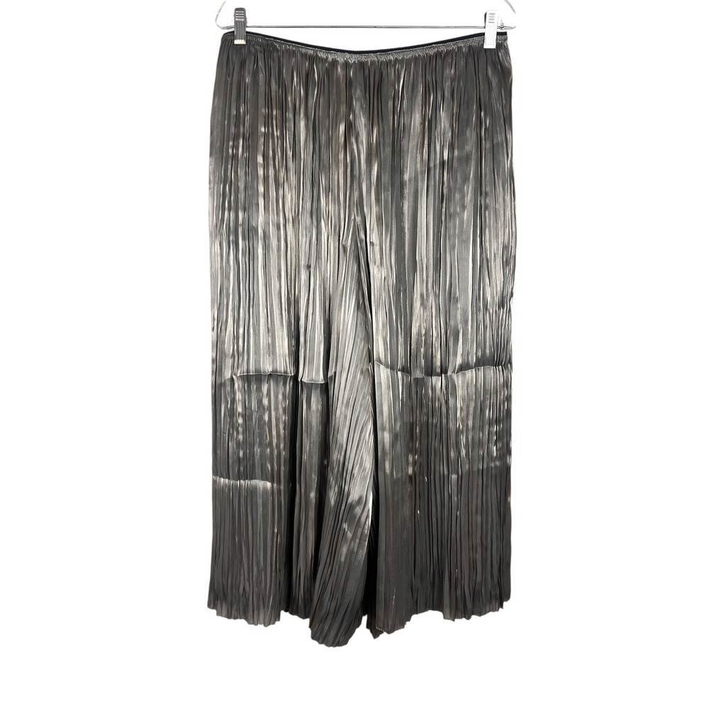 Vince Metallic Silver Pleated Wide Leg Pants Elastic Waist Size L